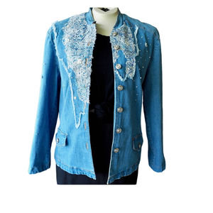 Y2K Vintage Nancy Bolin City Girl‎ Jean Jacket Bedazzled Embellished Size Medium